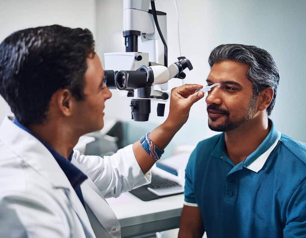Clear eye examination for LASIK eye surgery at Punjab LASIK center, skilled ophthalmologist performing pre-op assessment.